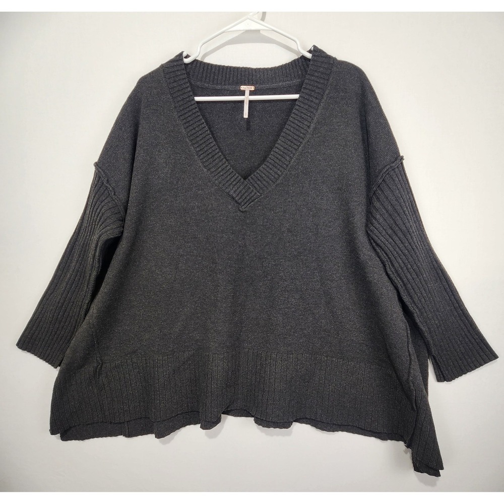 Free People Women's Oversize Cozy Knit Sweater Drak Gray Size S
